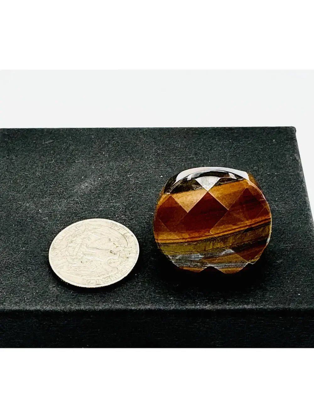 Men's large faceted chunky tiger's eye pinky ring;